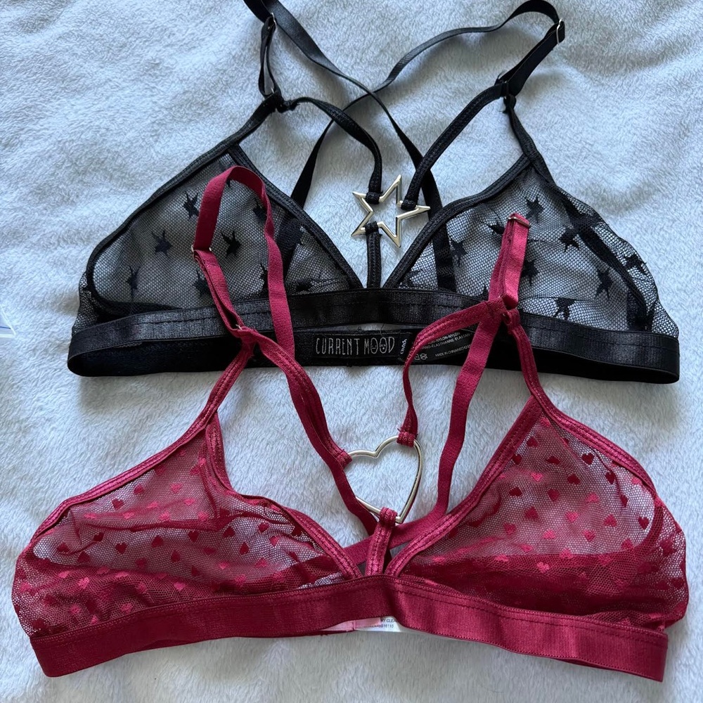 Sugar Thrillz Sheer Heart Bralette Set in Black and Deep Red